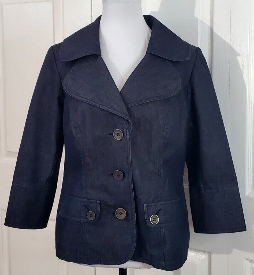Tribal Womens Blue Denim Jacket 3/4 Sleeve 3 Button Single Breast Coat Sz 8 EUC